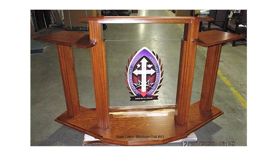 Wood with Acrylic Pulpit w/Wings 703 Proclaimer-Front Medium Oak-Wood With Acrylic Pulpits, Podiums and Lecterns-Podiums Direct