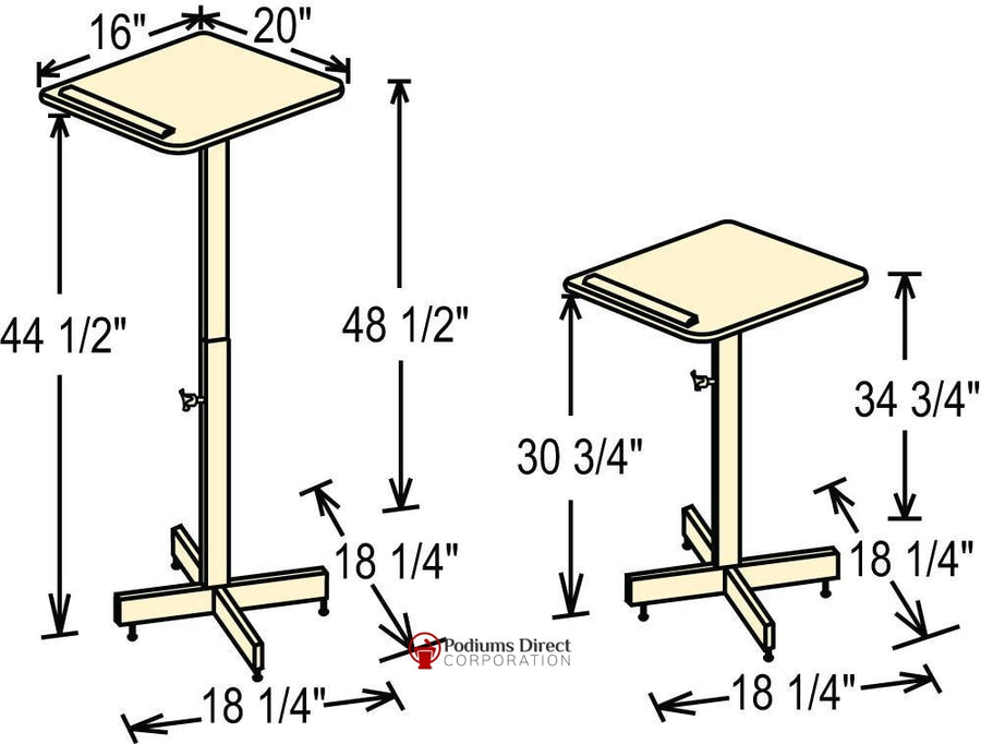 Oklahoma Sound 70 height-adjustable lectern stand, dimension drawing