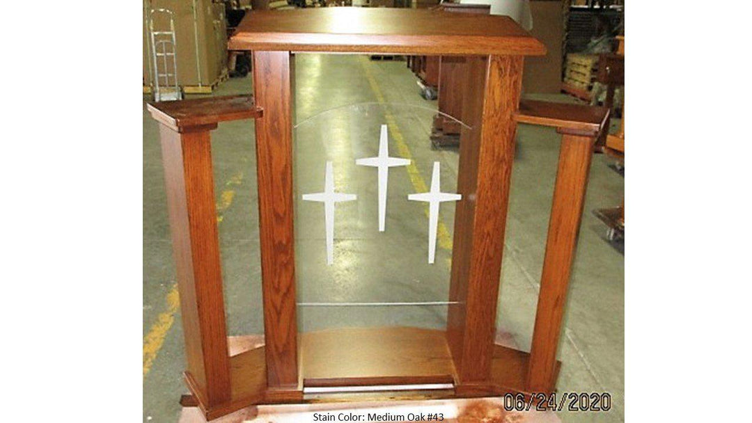 Wood with Acrylic Pulpit 778 Exhorter-Back Medium Oak 43-Wood With Acrylic Pulpits, Podiums and Lecterns-Podiums Direct