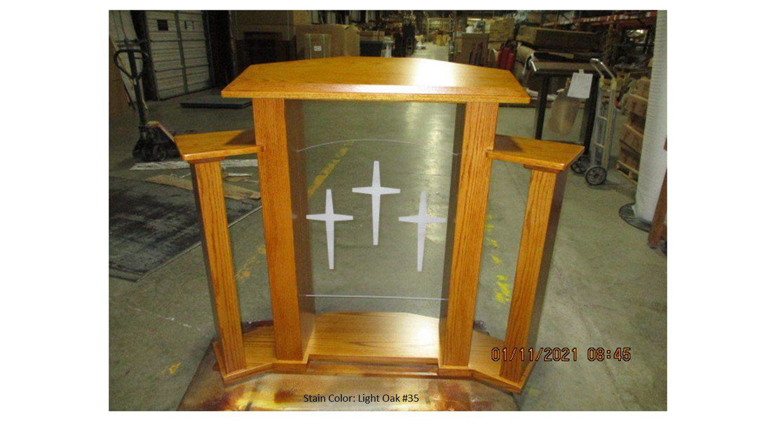 Wood with Acrylic Pulpit 778 Exhorter-Back Light Oak 35-Wood With Acrylic Pulpits, Podiums and Lecterns-Podiums Direct