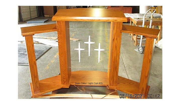 Wood with Acrylic Extra Wide Pulpit 779 Exhorter-Back Light Oak 35-Wood With Acrylic Pulpits, Podiums and Lecterns-Podiums Direct