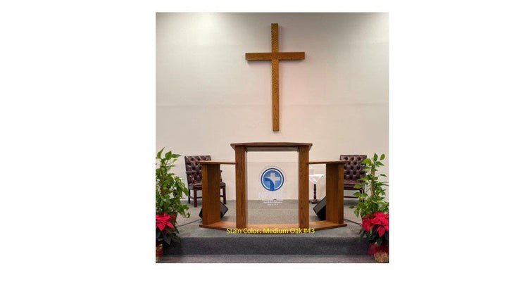 Wood with Acrylic Extra Wide Pulpit 779 Exhorter-Medium Oak 43-Wood With Acrylic Pulpits, Podiums and Lecterns-Podiums Direct