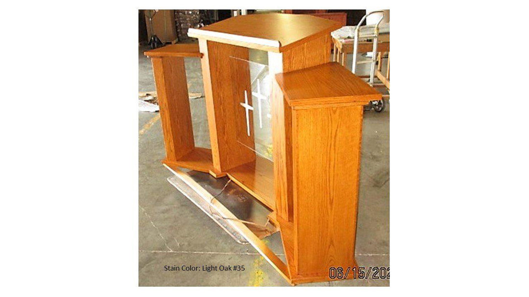 Wood with Acrylic Extra Wide Pulpit 779 Exhorter-Side Light Oak 35-Wood With Acrylic Pulpits, Podiums and Lecterns-Podiums Direct