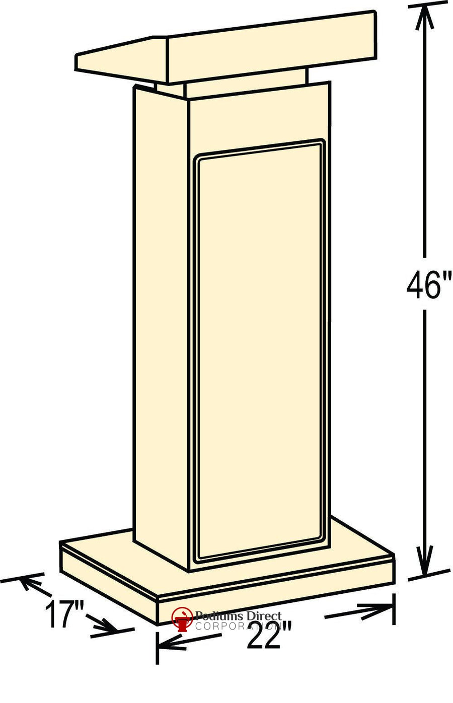 Oklahoma Sound Orator 800X dimension drawing, 22 by 17 by 46 inches