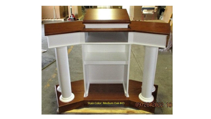 Church Wood Pulpit Custom No. 810-Back White with Medium Oak 43-Church Solid Wood Pulpits, Podiums and Lecterns-Podiums Direct