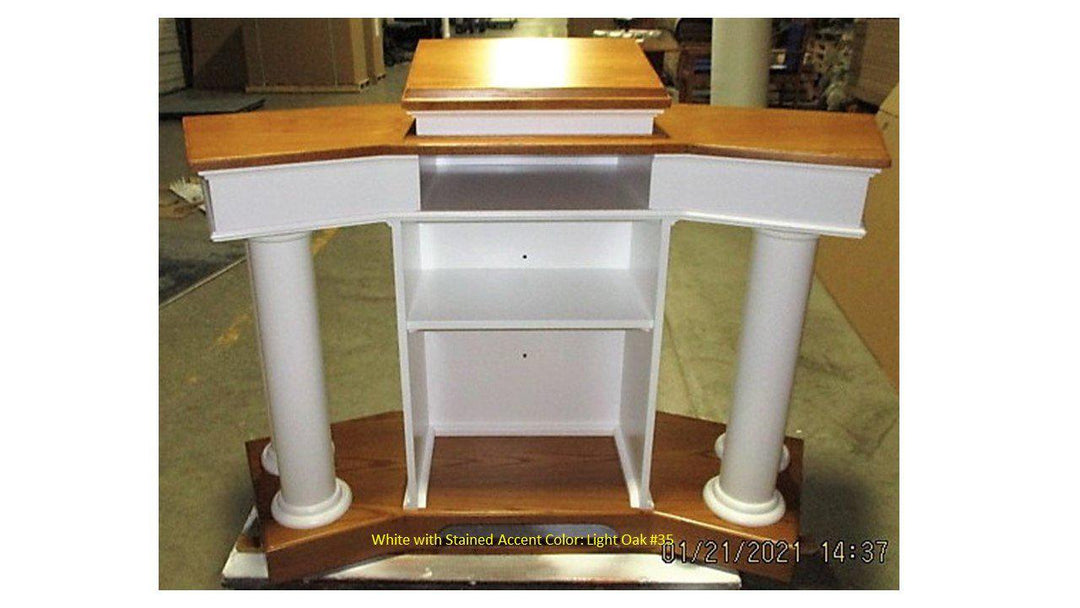 Church Wood Pulpit Custom No. 810-Back White with Light Oak 35-Church Solid Wood Pulpits, Podiums and Lecterns-Podiums Direct