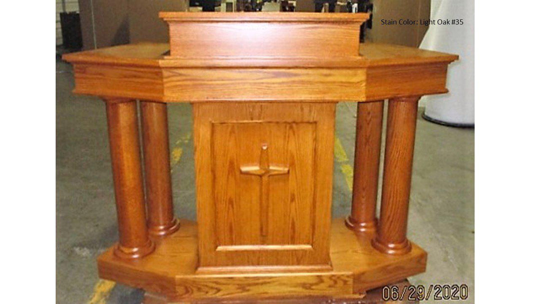 Church Wood Pulpit Custom No. 810-All Stained Front View-Church Solid Wood Pulpits, Podiums and Lecterns-Podiums Direct