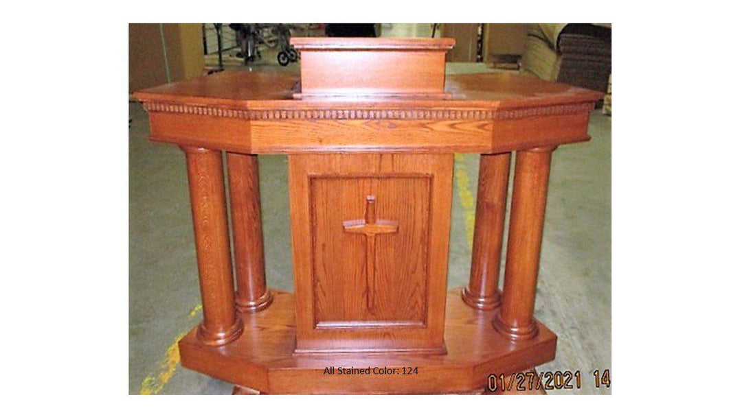 Church Wood Pulpit Custom No. 810-All Stained Front View 124-Church Solid Wood Pulpits, Podiums and Lecterns-Podiums Direc