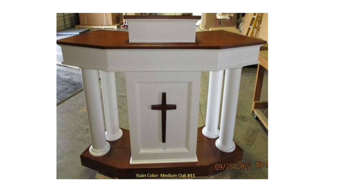 Church Wood Pulpit Custom No. 810-Front White with Medium Oak 43-Church Solid Wood Pulpits, Podiums and Lecterns-Podiums Direct