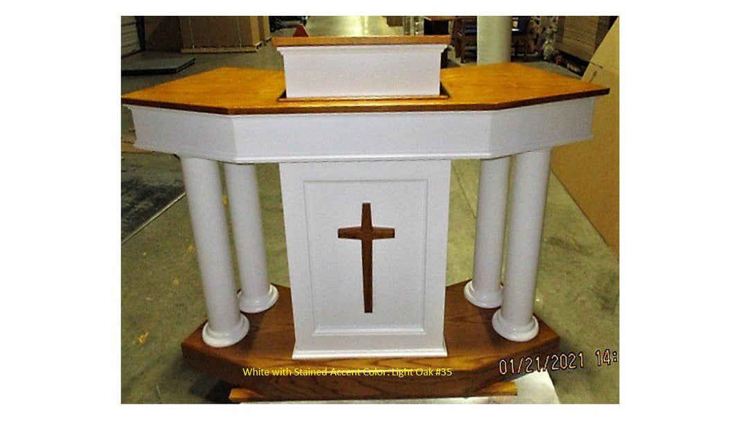 Church Wood Pulpit Custom No. 810-Front White with Light Oak 35-Church Solid Wood Pulpits, Podiums and Lecterns-Podiums Direct