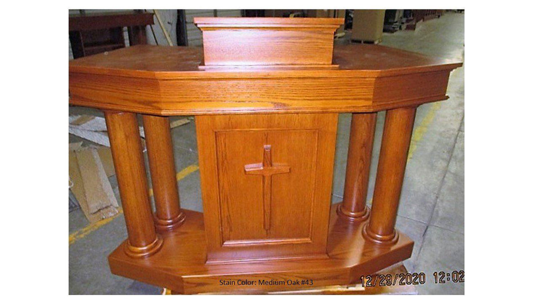 Church Wood Pulpit Custom No. 810-All Stained Front View Medium Oak-Church Solid Wood Pulpits, Podiums and Lecterns-Podiums Direct