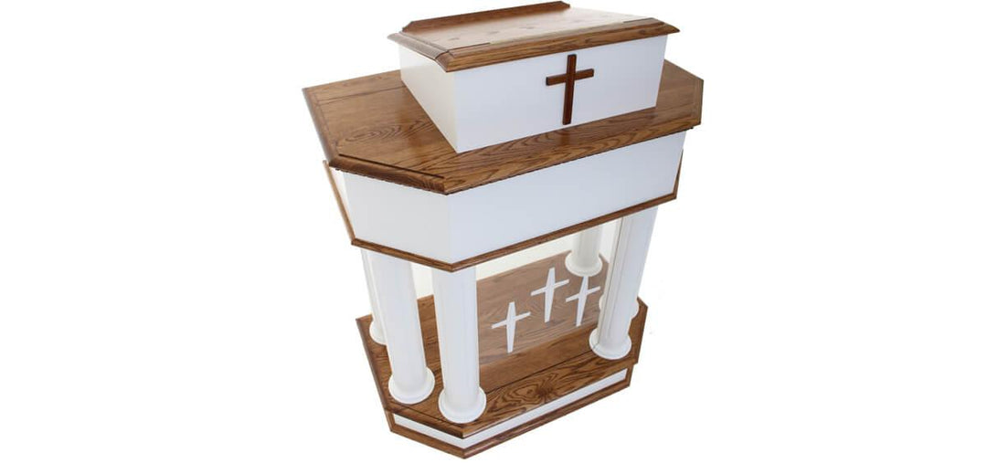 Wood with Acrylic Pulpit 830W-Angle View-Wood With Acrylic Pulpits, Podiums and Lecterns-Podiums Direct