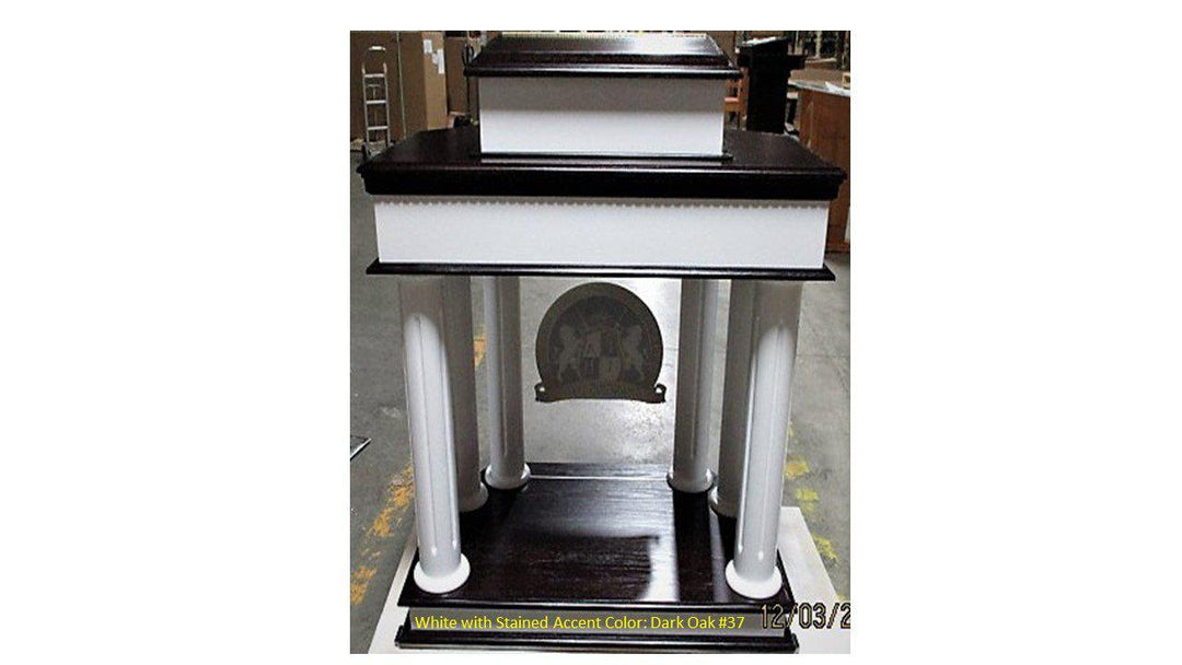 Wood with Acrylic Pulpit 830W-Back View White with Dark Oak 37-Wood With Acrylic Pulpits, Podiums and Lecterns-Podiums Direct