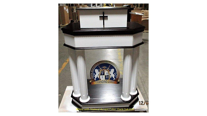 Wood with Acrylic Pulpit 830W-Front View White with Dark Oak 37-Wood With Acrylic Pulpits, Podiums and Lecterns-Podiums Direct
