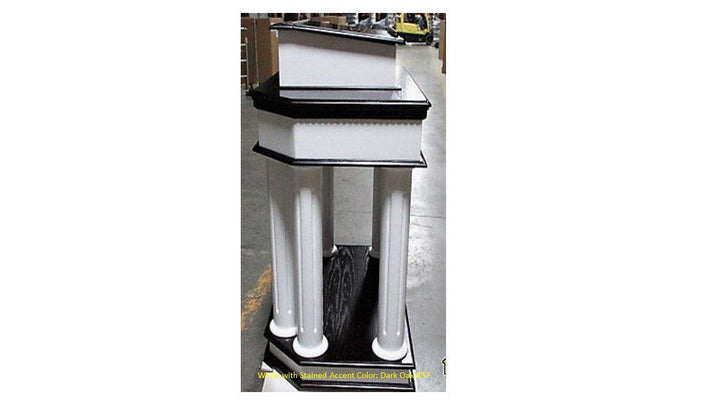 Wood with Acrylic Pulpit 830W-Side View White with Dark Oak 37-Wood With Acrylic Pulpits, Podiums and Lecterns-Podiums Direct