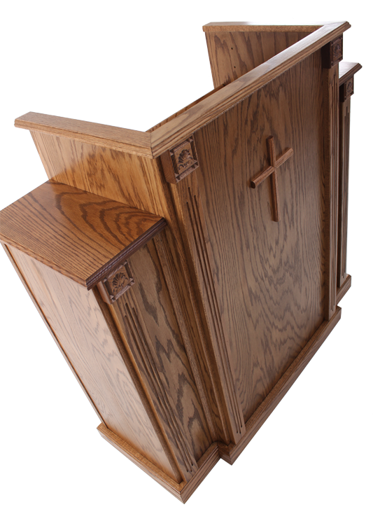 Church Wood Pulpit with Cross, Fluting and Scrollwork 900-Top Angle View-Church Solid Wood Pulpits, Podiums and Lecterns-Podiums Direct