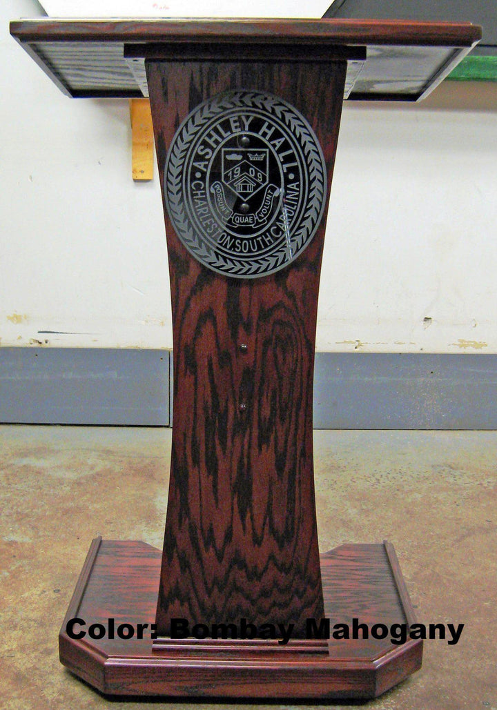 Church Wood Pulpit NC2W Prestige The SPEAKER-With Frosted Etched Logo-Church Solid Wood Pulpits, Podiums and Lecterns-Podiums Direct
