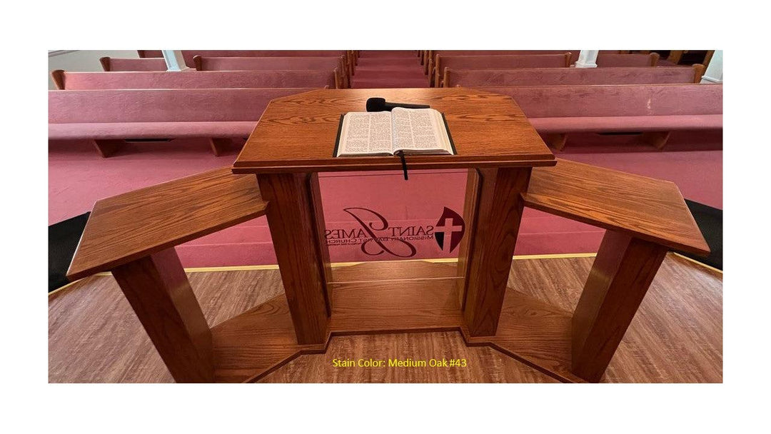 Wood with Acrylic Extra Wide Pulpit 779 Exhorter-Back Medium Oak #43-Wood With Acrylic Pulpits, Podiums and Lecterns-Podiums Direct
