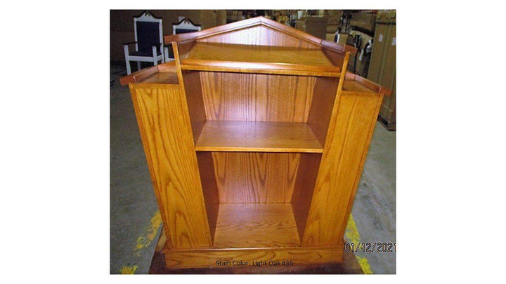 Church Wood Pulpit Victory Style V Shape with Fluting 300-Back Light Oak 35Church Solid Wood Pulpits, Podiums and Lecterns-Podiums Direct