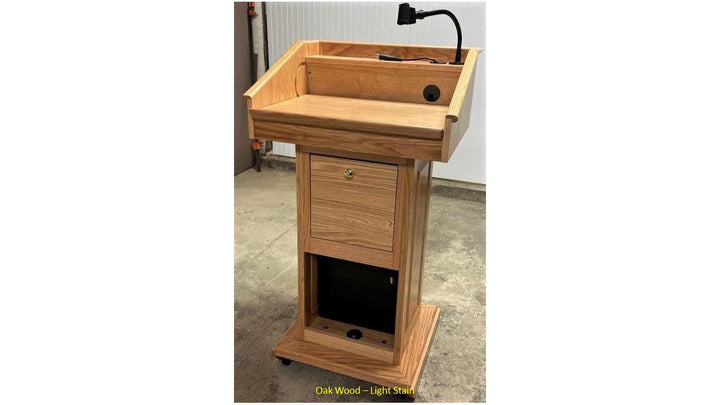 Handcrafted Solid Hardwood Lectern CLR235-EV Counselor Evolution-Back View Oak Wood Light Stain-Handcrafted Solid Hardwood Pulpits, Podiums and Lecterns-Podiums Direct