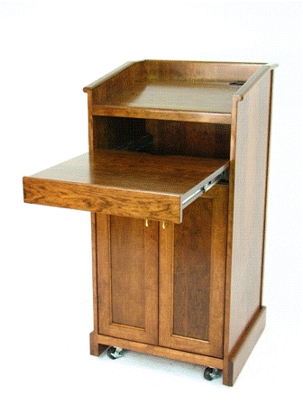 Handcrafted Solid Hardwood Lectern CPD677 Collegiate-Pullout Drawer View-Handcrafted Solid Hardwood Pulpits, Podiums and Lecterns-Podiums Direct