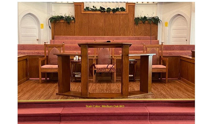 Wood with Acrylic Extra Wide Pulpit 779 Exhorter-Logo Medium Oak #43-Wood With Acrylic Pulpits, Podiums and Lecterns-Podiums Direct