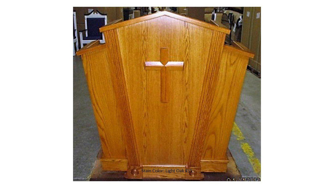 Church Wood Pulpit Victory Style V Shape with Fluting 300-Front Light Oak 35Church Solid Wood Pulpits, Podiums and Lecterns-Podiums Direct