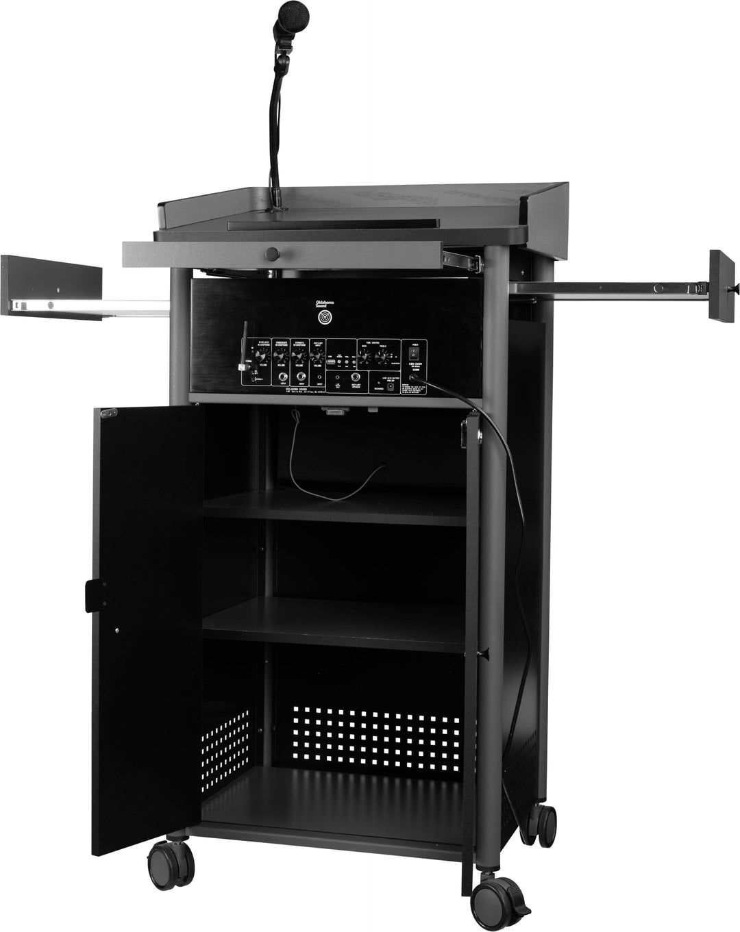 Greystone Lectern GSL-S Oklahoma Sound-Angle View With Pullout Shelves-Sound Podiums and Lecterns-Podiums Direct