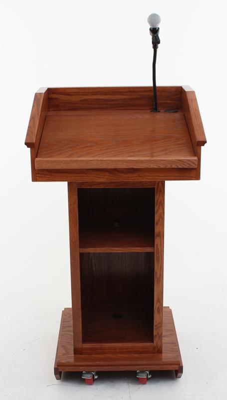 Handcrafted Solid Hardwood Lectern CLR235 Counselor-Back View with Microphone-Handcrafted Solid Hardwood Pulpits, Podiums and Lecterns-Podiums Direct