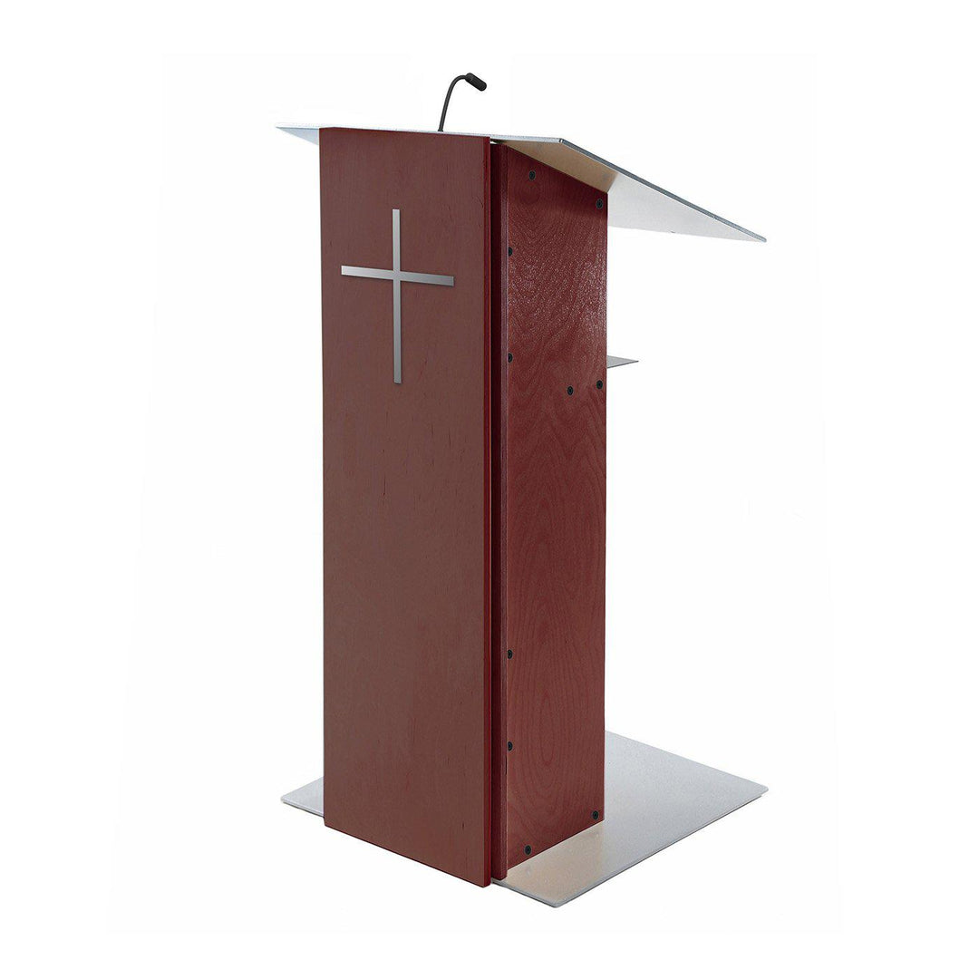 Contemporary Lectern and Podium K-2-Side View Mahogany with Cross-Contemporary Lecterns and Podiums-Podiums Direct