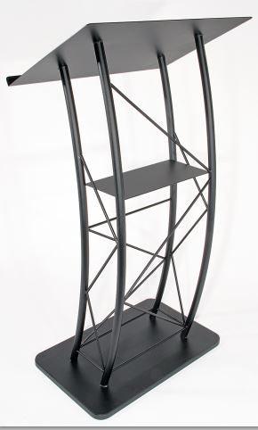 Metal Truss Lectern Curved. Color: Black-Metal Truss Podiums and Lecterns-Podiums Direct
