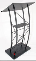 Curved Steel Truss Lectern with Built-In Shelf, Black
