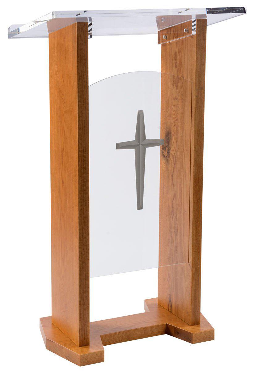 Wood with Acrylic Narrow Pulpit in Maple. Front Panel-Cross or Plain.-Wood With Acrylic Pulpits, Podiums and Lecterns-Podiums Direct
