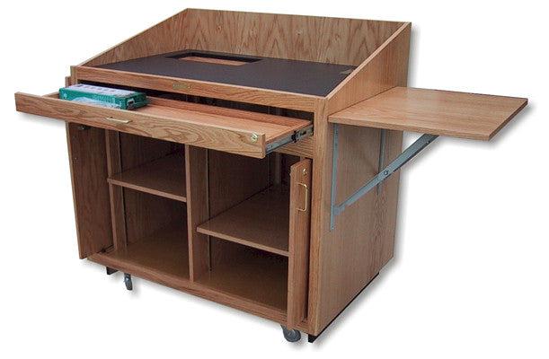 Multimedia Lectern Commander-Back View Pull Out Drawer and Side Shelf--Multimedia Podiums and Lecterns-Podiums Direct