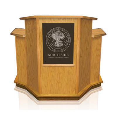 Church Wood Pulpit Custom NC1W/NC1WG WINGED Solid Wood Pulpits, Podiums and Lecterns-Tinted Glass with Logo-Podiums Direct
