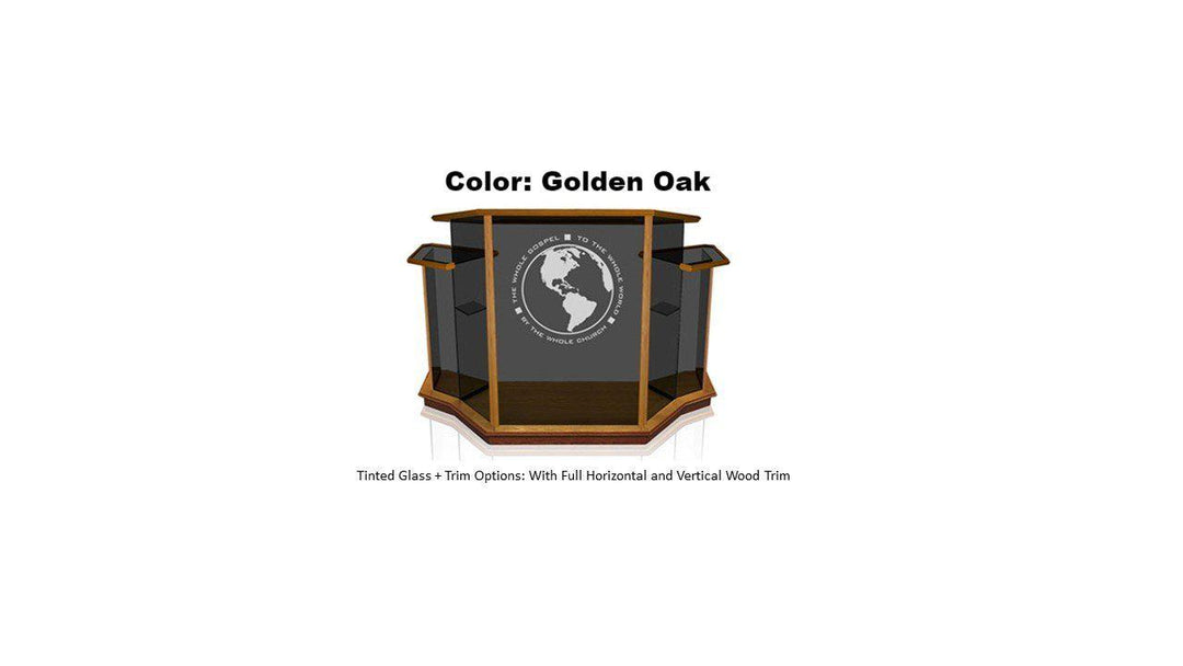 Glass Pulpit NC8WC/NC8CG Prestige Winged PRESTIGE-Smoked Glass/Horizontal and Vertical Wood Trim-Glass Pulpits, Podiums and Lecterns and Communion Tables-Podiums Direct