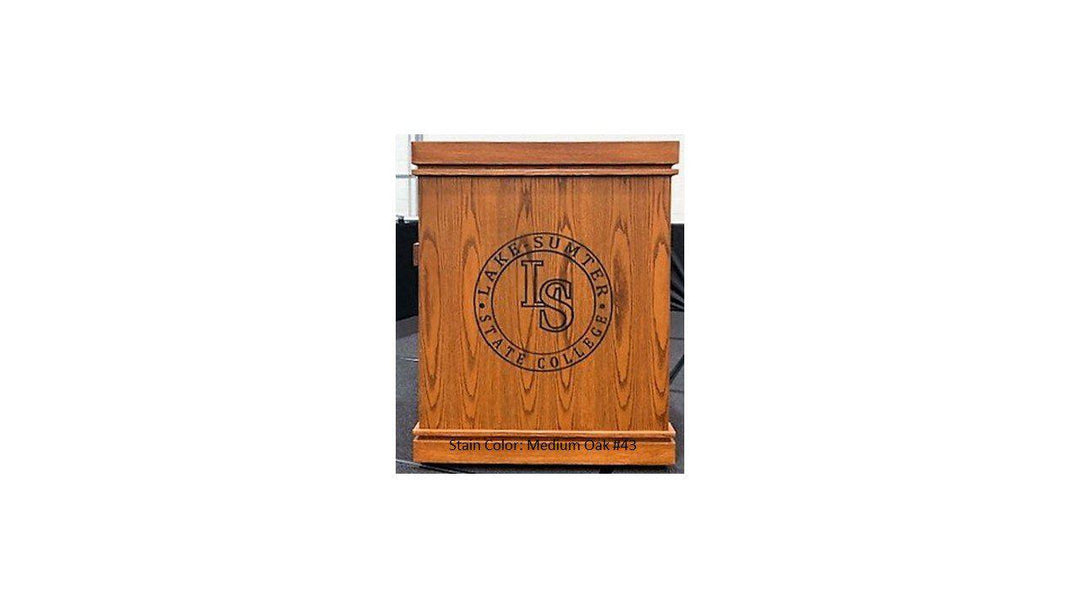 Handcrafted Solid Hardwood Lectern Heritage-Medium Oak 43 With Logo-Handcrafted Solid Hardwood Pulpits, Podiums and Lecterns-Podiums Direct