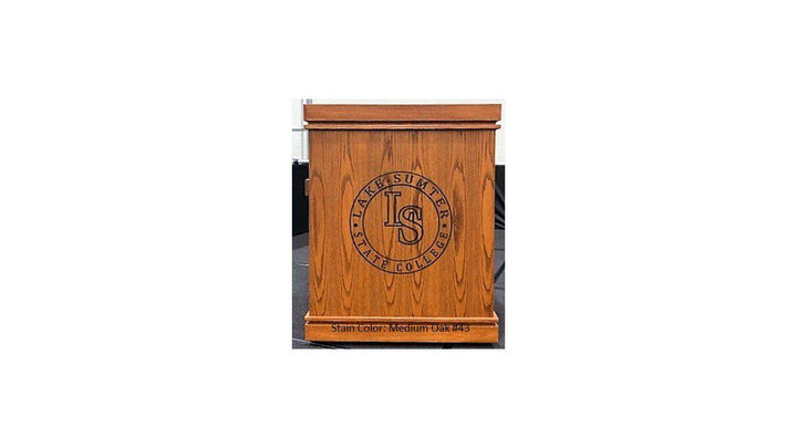 Handcrafted Solid Hardwood Lectern Heritage-Medium Oak 43 With Logo-Handcrafted Solid Hardwood Pulpits, Podiums and Lecterns-Podiums Direct