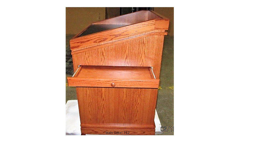 Handcrafted Solid Hardwood Lectern Heritage-Side with Open Drawer 712-Handcrafted Solid Hardwood Pulpits, Podiums and Lecterns-Podiums Direct