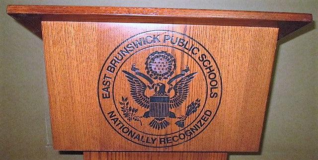 Handcrafted Solid Hardwood Lectern Royal-With Enlarged Embossed Logo-Handcrafted Solid Hardwood Pulpits, Podiums and Lecterns-Podiums Direct