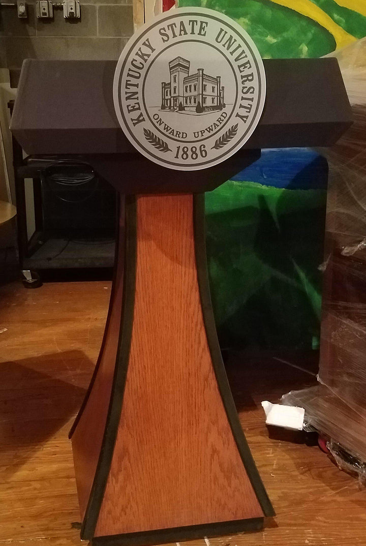 Handcrafted Solid Hardwood Lectern PD Presidential Non-Sound-Front with Logo-Handcrafted Solid Hardwood Pulpits, Podiums and Lecterns-Podiums Direct