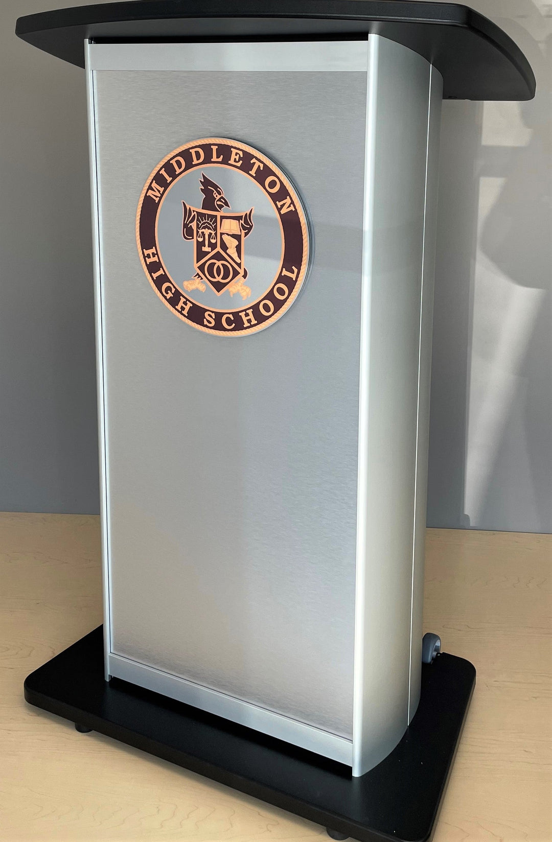 Contemporary Lectern and Podium H2W Custom Aluminum Lectern-Example of 3D Logo-Contemporary Lecterns and Podiums-Podiums Direct