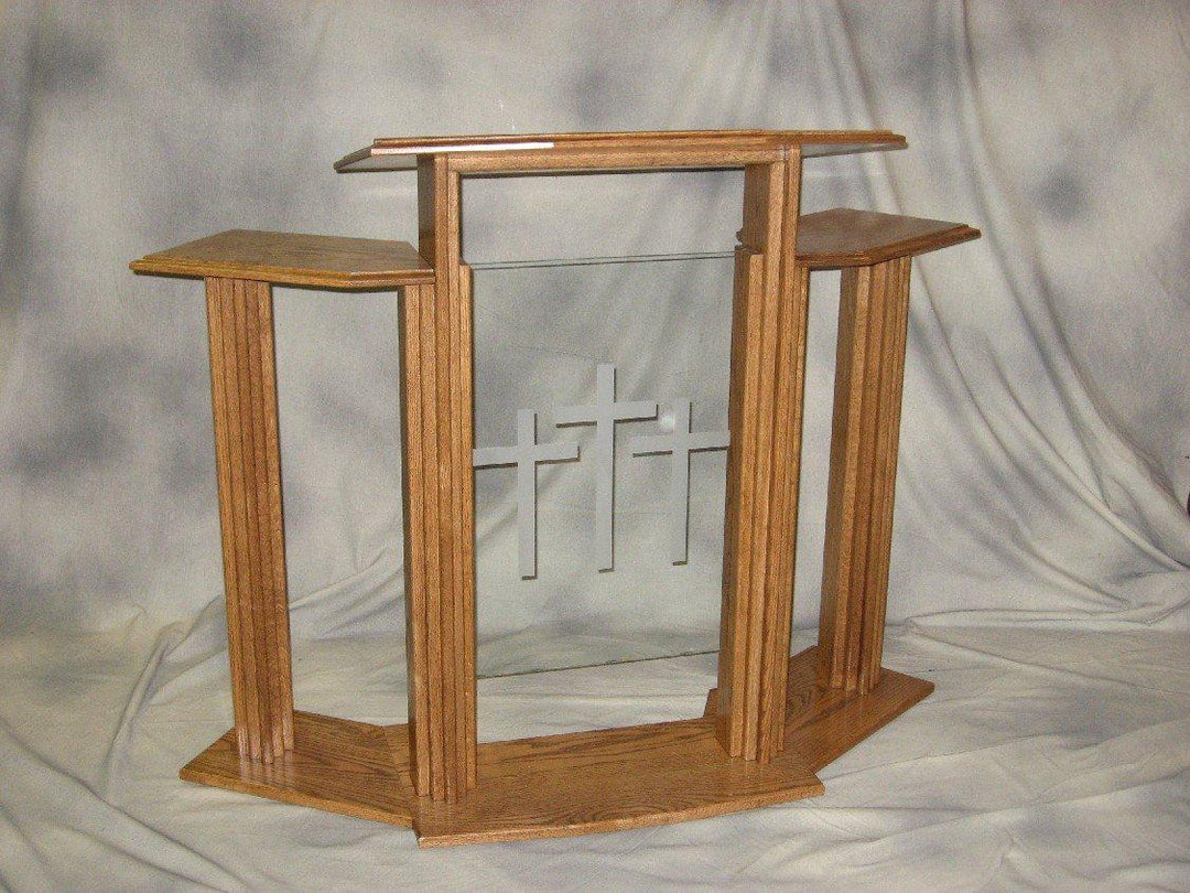 Wood with Acrylic Pulpit w/Wings 702 Proclaimer-Three Cross Logo-Wood With Acrylic Pulpits, Podiums and Lecterns-Podiums Direct