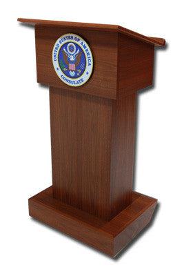 Handcrafted Solid Hardwood Lectern Royal-With Round Logo-Handcrafted Solid Hardwood Pulpits, Podiums and Lecterns-Podiums Direct