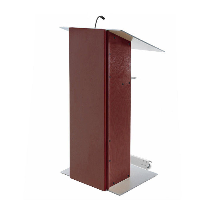 Contemporary Lectern and Podium K-2-Side View All Mahogany with Wheels-Contemporary Lecterns and Podiums-Podiums Direct