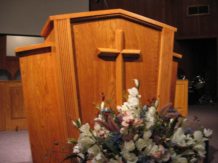 Church Wood Pulpit Victory Style V Shape with Fluting 300-Church Solid Wood Pulpits, Podiums and Lecterns-Podiums Direct