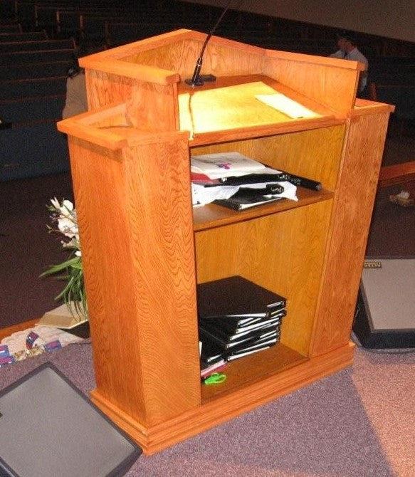 Church Wood Pulpit Victory Style V Shape with Fluting 300-Side Back View-Church Solid Wood Pulpits, Podiums and Lecterns-Podiums Direct