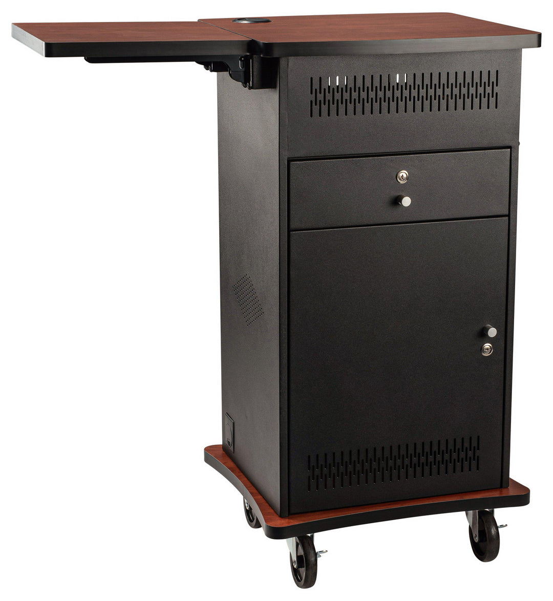 Presentation Cart WZD Oklahoma Sound The Wizard-With Side Pop Up Shelf-Presentation AV Tablet Laptop Carts and Plasma LCD Stands-Podiums Direct