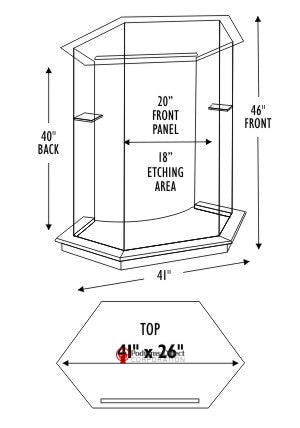 Oak Pulpit with Etched Glass Logo Panel: Foundation [NC10W], dimension drawing