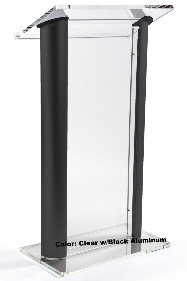 Contemporary Acrylic and Aluminum Podium SN3080 Alumacrylic-Clear With Black Aluminum-Contemporary Acrylic and Aluminum Podiums-Podiums Direct